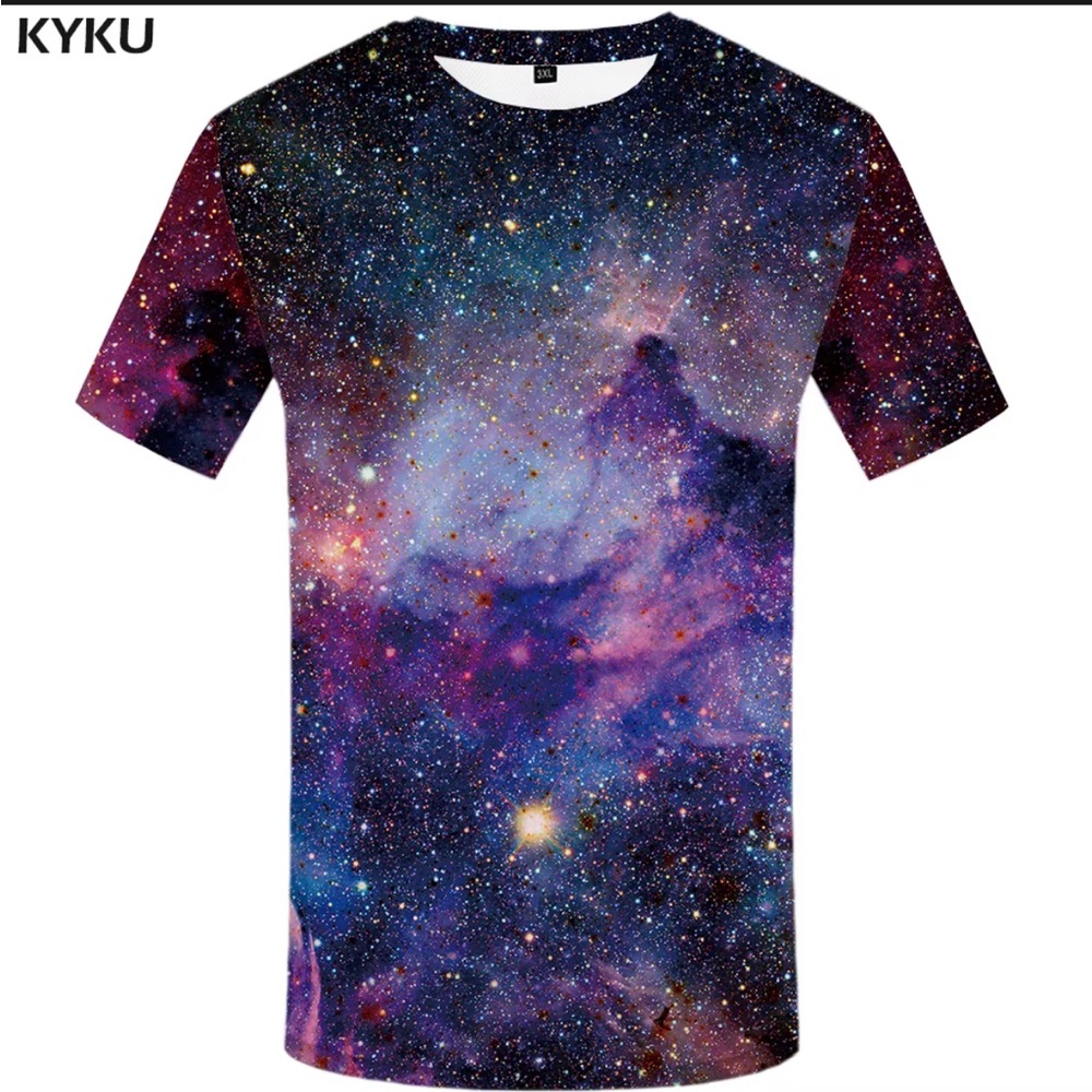 KYKU Men's Galaxy Print short sleeve T-Shirt - Multicolor large super soft